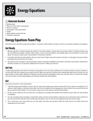 Energy Equations instructions and materials list